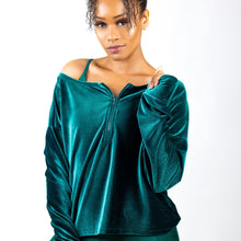 Load image into Gallery viewer, Emerald Dream Velvet Off The Shoulder Sweater
