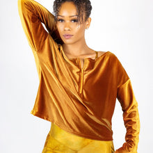 Load image into Gallery viewer, Butterscotch Dream Velvet Off The Shoulder Sweater

