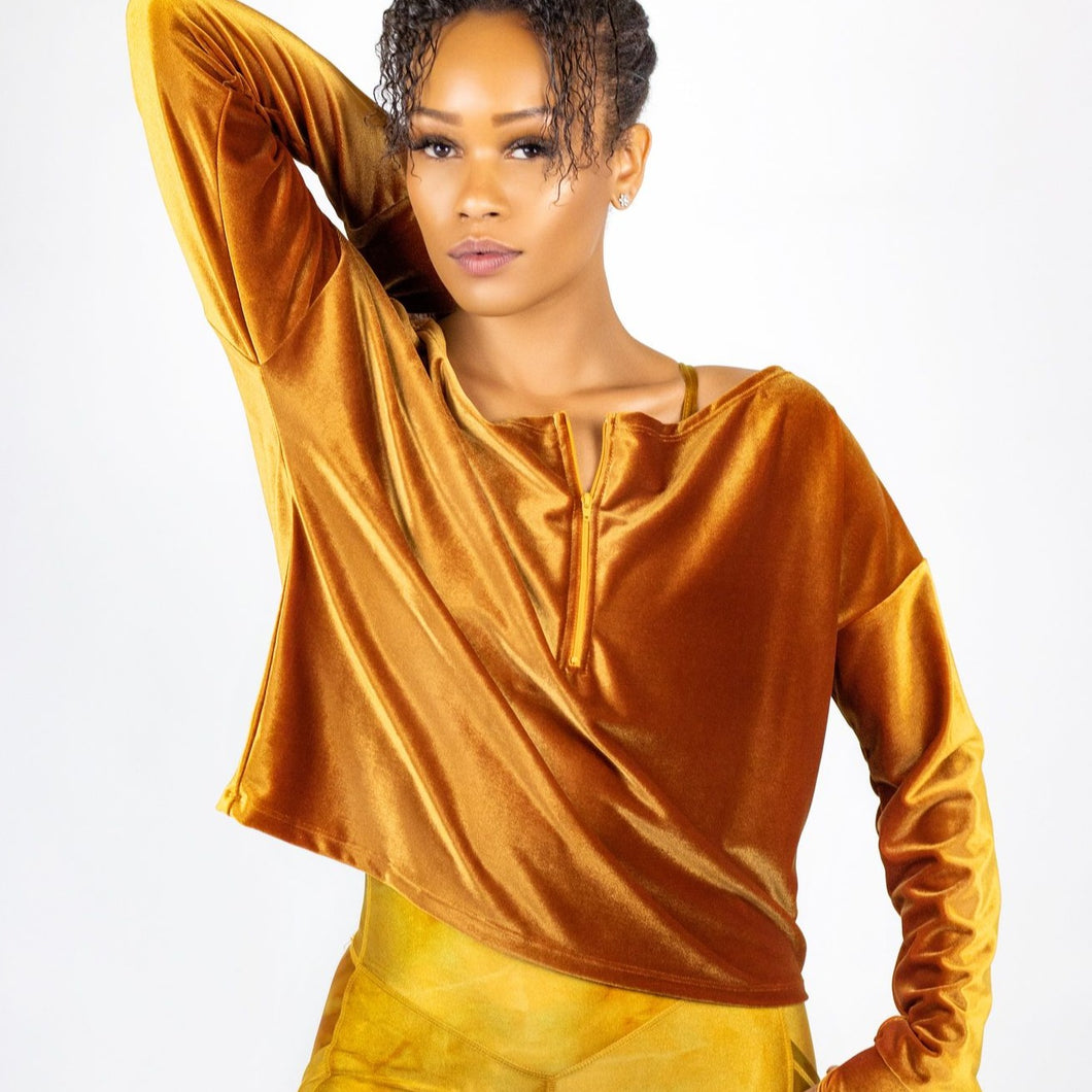 Butterscotch Dream Velvet Off The Shoulder Sweater