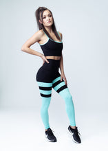 Load image into Gallery viewer, Black &amp; Teal Conquer Sports Bra
