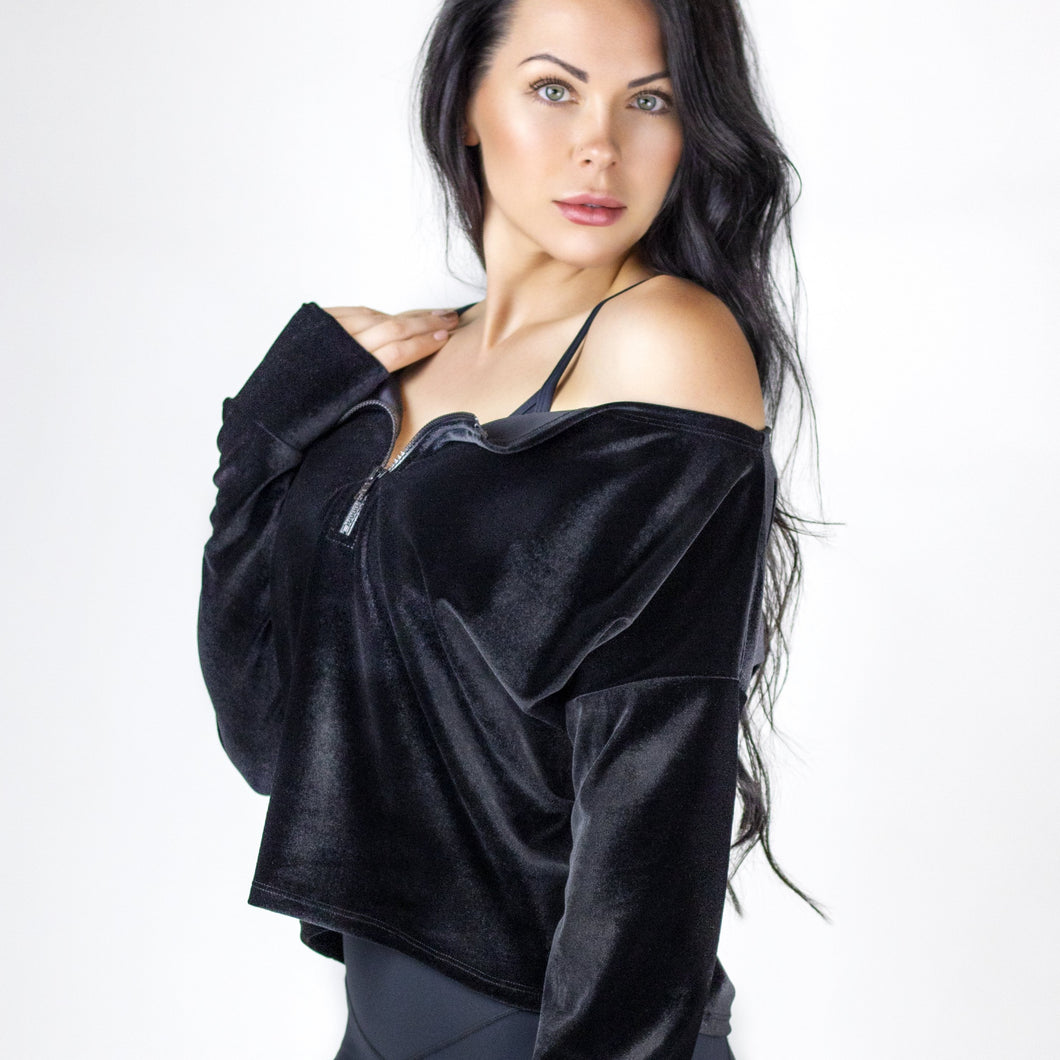 Black Dream Velvet Off The Shoulder Sweater