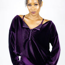Load image into Gallery viewer, Eggplant Dream Velvet Off The Shoulder Sweater
