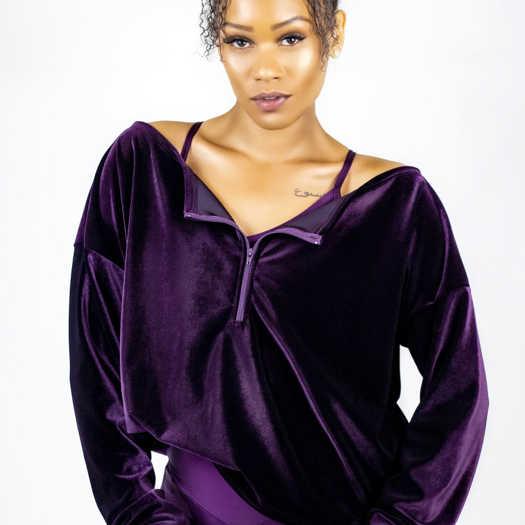 Eggplant Dream Velvet Off The Shoulder Sweater