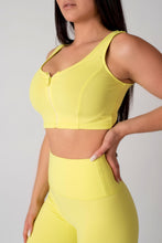Load image into Gallery viewer, Neon Yellow Zipper Crop Top
